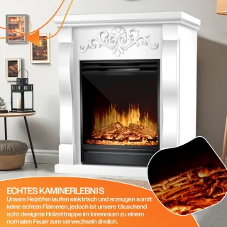 KESSER® Sfeerhaard Elektrisch Haard 1800W met LED Vlammen Dimbaar - Electrische Kachel met Timer & Afstandsbediening - Elektrische Verwarming met Thermostaat - Villa Wit