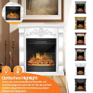 KESSER® Sfeerhaard Elektrisch Haard 1800W met LED Vlammen Dimbaar - Electrische Kachel met Timer & Afstandsbediening - Elektrische Verwarming met Thermostaat - Villa Wit