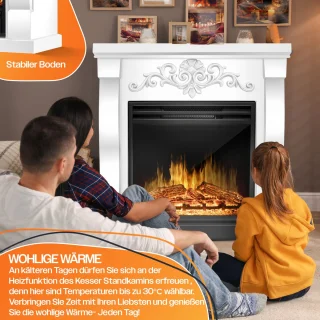 KESSER® Sfeerhaard Elektrisch Haard 1800W met LED Vlammen Dimbaar - Electrische Kachel met Timer & Afstandsbediening - Elektrische Verwarming met Thermostaat - Villa Wit