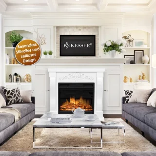KESSER® Sfeerhaard Elektrisch Haard 1800W met LED Vlammen Dimbaar - Electrische Kachel met Timer & Afstandsbediening - Elektrische Verwarming met Thermostaat - Villa Wit