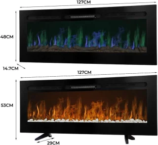 Elektrische Inbouwhaard LuxeFlame™ 127 cm – Wand- & Vrijstaande Sfeerhaard met Verwarming – 2 Warmtestanden 950W/1850W – 12 LED Kleuren – 5 Lichtsterktes – Thermostaat 15-35°C – Afstandsbediening & Timer – HomeByNicole