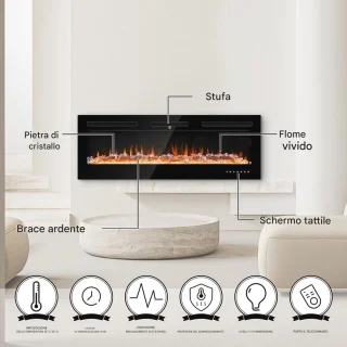 Elektrische Wandhaard met Realistisch Vuureffect en Digitale Thermostaat - 2000W