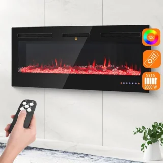 Elektrische Wandhaard met Realistisch Vuureffect en Digitale Thermostaat - 2000W
