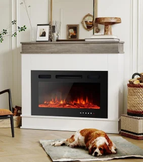 Ultradunne elektrische open haard met afstandsbediening en 12 vlameffect kleuren
