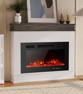 Ultradunne elektrische open haard met afstandsbediening en 12 vlameffect kleuren