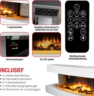 Elektrische Sfeerhaard met Schouw 2000W - Vrijstaande Kachel met Afstandsbediening en LED Vlammen
