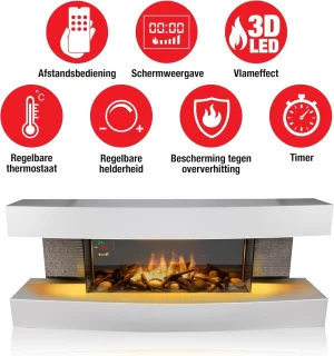 Elektrische Sfeerhaard met Schouw 2000W - Vrijstaande Kachel met Afstandsbediening en LED Vlammen