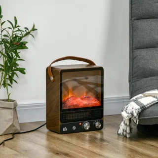 Sfeerhaard Elektrisch - Haard met Verwarming - Realistisch Vuur - Drie Verwarmingsstanden: Ventilator, 750 W en 1500 W - Openhaard - Oververhittingsbeveiliging - Kachel Vrijstaand - Walnootkleurige Afwerking