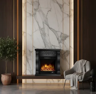 Elektrische open haard HomeByNicole LuxeFire 1800W | 3D LED-vlameffect met verwarming & thermostaat | Timer, afstandsbediening, dimbaar sfeerlicht | Vrijstaand design zwart hout