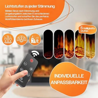 Elektrische open haard HomeByNicole LuxeFire 1800W | 3D LED-vlameffect met verwarming & thermostaat | Timer, afstandsbediening, dimbaar sfeerlicht | Vrijstaand design zwart hout