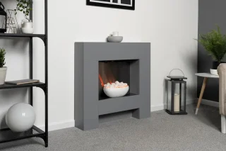 Elektrische Sfeerhaard – HomeByNicole CubistLuxe™ Grijs – Moderne Wandhaard 91 cm met LED Vlam Effect, Kiezelsteendecor, Verwarming 1–2 kW, Volledig Gemonteerd, Wandmontage