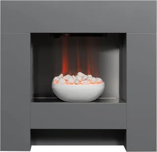 Elektrische Sfeerhaard – HomeByNicole CubistLuxe™ Grijs – Moderne Wandhaard 91 cm met LED Vlam Effect, Kiezelsteendecor, Verwarming 1–2 kW, Volledig Gemonteerd, Wandmontage