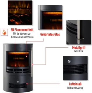 Sfeerhaard Elektrisch - Haard met Verwarming - LED-vlameffect - 900/2000W - Openhaard - Decoratieve Haardkachel - Kachel Vrijstaand - Zwart - 41x41x64,5 cm