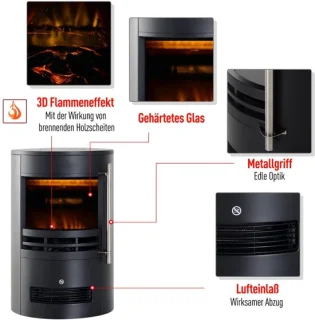 Sfeerhaard Elektrisch - Haard met Verwarming - LED-vlameffect - 900/2000W - Openhaard - Decoratieve Haardkachel - Kachel Vrijstaand - Zwart - 41x41x64,5 cm