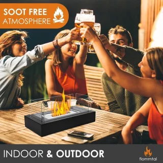 Bio-Ethanol Tafelhaard Voor Binnen en Buiten - Met 4-Voudig Veiligheidsglas Decoratieve Stenen en Blushulp - Voor Terras en Balkon