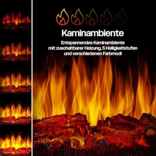 Elektrische Kachel met Panoramisch Venster, 9 Kleuren & Afstandsbediening - 900/1800 W