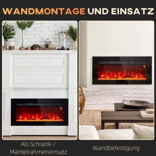 Sfeerhaard Elektrisch met Wandmontage - Haard met Verwarming - Wandhaard met LED-vlameffect - 1800 W - met Afstandsbediening en Timer - Decoratieve Haardkachel - Kachel - Zwart