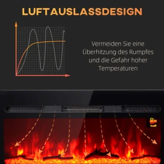 Sfeerhaard Elektrisch met Wandmontage - Haard met Verwarming - Wandhaard met LED-vlameffect - 1800 W - met Afstandsbediening en Timer - Decoratieve Haardkachel - Kachel - Zwart