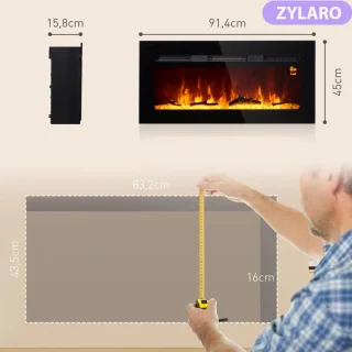 Sfeerhaard Elektrisch met Wandmontage - Haard met Verwarming - Wandhaard met LED-vlameffect - 1800 W - met Afstandsbediening en Timer - Decoratieve Haardkachel - Kachel - Zwart