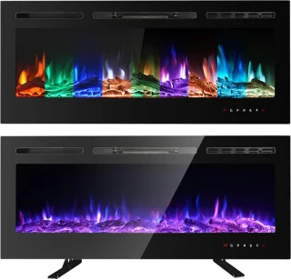 Openhaard Elektrisch - Houtvuureffect - Touchscreen - Glas Paneel - Wandmontage - 900/1800W - 102 cm - Zwart