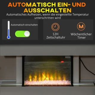 Sfeerhaard Elektrisch - Wandhaard - Haard met Verwarming - Realistisch LED-vlameffect - 2000 W - Kristallen - 11 Kleuren en 3 Helderheidsniveaus - Openhaard - Kachel Wandmontage - Wit