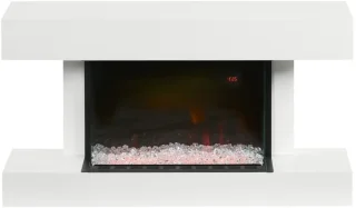 Sfeerhaard Elektrisch - Wandhaard - Haard met Verwarming - Realistisch LED-vlameffect - 2000 W - Kristallen - 11 Kleuren en 3 Helderheidsniveaus - Openhaard - Kachel Wandmontage - Wit