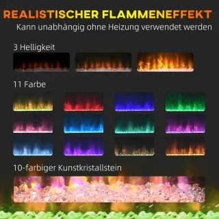 Sfeerhaard Elektrisch - Wandhaard - Haard met Verwarming - Realistisch LED-vlameffect - 2000 W - Kristallen - 11 Kleuren en 3 Helderheidsniveaus - Openhaard - Kachel Wandmontage - Wit