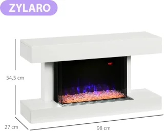 Sfeerhaard Elektrisch - Wandhaard - Haard met Verwarming - Realistisch LED-vlameffect - 2000 W - Kristallen - 11 Kleuren en 3 Helderheidsniveaus - Openhaard - Kachel Wandmontage - Wit