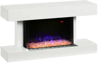 Sfeerhaard Elektrisch - Wandhaard - Haard met Verwarming - Realistisch LED-vlameffect - 2000 W - Kristallen - 11 Kleuren en 3 Helderheidsniveaus - Openhaard - Kachel Wandmontage - Wit