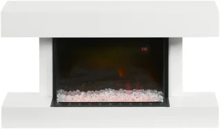 Sfeerhaard Elektrisch - Wandhaard - Haard met Verwarming - Realistisch LED-vlameffect - 2000 W - Kristallen - 11 Kleuren en 3 Helderheidsniveaus - Openhaard - Kachel Wandmontage - Wit