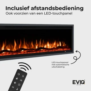 EVIQ Royal Paris 50 inch - Elektrische sfeerhaard - Haard met Verwarming - Sfeerhaard Elektrisch geschikt voor Cinewall - Inbouw Sfeerhaarden - Elektrische Kachel Sfeerhaard - 128x14x43cm - Zwart