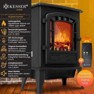 HomeByNicole Luxe Elektrische Sfeerhaard “Nordic Flame Black” – 2000W – Vrijstaande Design Open Haard met Afstandsbediening, LED Vlammen, 2 Warmtestanden (1000/2000W), Stil Verwarmingstoestel, Zwart – Moderne Elektrische Kachel met Vlameffect