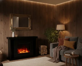 Elektrische Sfeerhaard met Verwarming – TasalFurniture TARVOS Luxe Vrijstaande Haard 1500W – LED Vuur in 3 Kleuren, Realistisch 3D Vuurbeeld, Houtdecoratie, Timer, Afstandsbediening, Knisperend Geluid, Oververhittingsbeveiliging – Modern Zwart Design