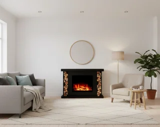 Elektrische Sfeerhaard met Verwarming – TasalFurniture TARVOS Luxe Vrijstaande Haard 1500W – LED Vuur in 3 Kleuren, Realistisch 3D Vuurbeeld, Houtdecoratie, Timer, Afstandsbediening, Knisperend Geluid, Oververhittingsbeveiliging – Modern Zwart Design