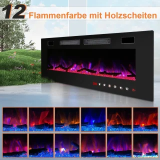 Elektrische Open Haard 750W/1500W met LED Vlam, Inbouwhaard met Afstandsbediening en Instelbare Thermostaat