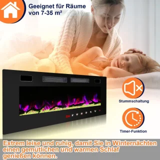 Elektrische Open Haard 750W/1500W met LED Vlam, Inbouwhaard met Afstandsbediening en Instelbare Thermostaat