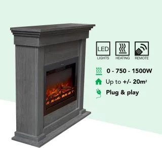 Xaralyn Flex EFL-HLZ elektrische open haard - Witte houten haardombouw - 1500 watt verwarming - afstandsbediening
