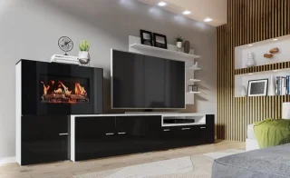 Moderne woonkamer meubels met elektrische open haard en LED-verlichting - 170 x 290 x 45 cm