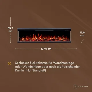 Elektrische open haard Ganeey FlameLux 3D Insert 127 cm – Realistisch LED-vuureffect met knettersound, app- en afstandsbediening, timer & thermostaat, 1800W verwarming, 10 vlamkleuren, modern zwart design – Inbouw wandhaard met 3D-vlammen, binnengebr
