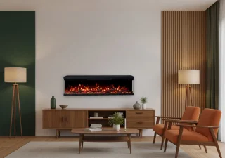 Elektrische open haard Ganeey FlameLux 3D Insert 127 cm – Realistisch LED-vuureffect met knettersound, app- en afstandsbediening, timer & thermostaat, 1800W verwarming, 10 vlamkleuren, modern zwart design – Inbouw wandhaard met 3D-vlammen, binnengebr