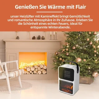 Elektrische open haard met ventilatorkachel en led-vlam voor sfeervolle verwarming