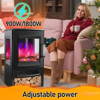 Elektrische haard Elektrische Sfeerhaard LED Vlammeneffect Sfeerhaard Vrijstaand Zwart 900W/1800W
