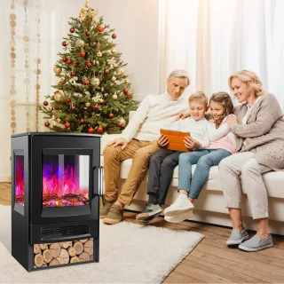 Elektrische haard Elektrische Sfeerhaard LED Vlammeneffect Sfeerhaard Vrijstaand Zwart 900W/1800W