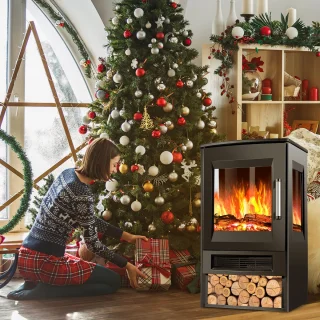 Elektrische haard Elektrische Sfeerhaard LED Vlammeneffect Sfeerhaard Vrijstaand Zwart 900W/1800W