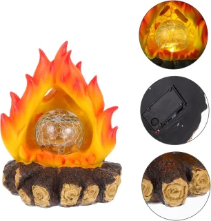 Zonne-energie Faux Open Haard Houtblokken - Realistisch Vlameffect voor Feestdagen en Decoratie