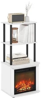 2-tier tall tv bijzettafel met open haard inzetstuk – effen wit/zwart