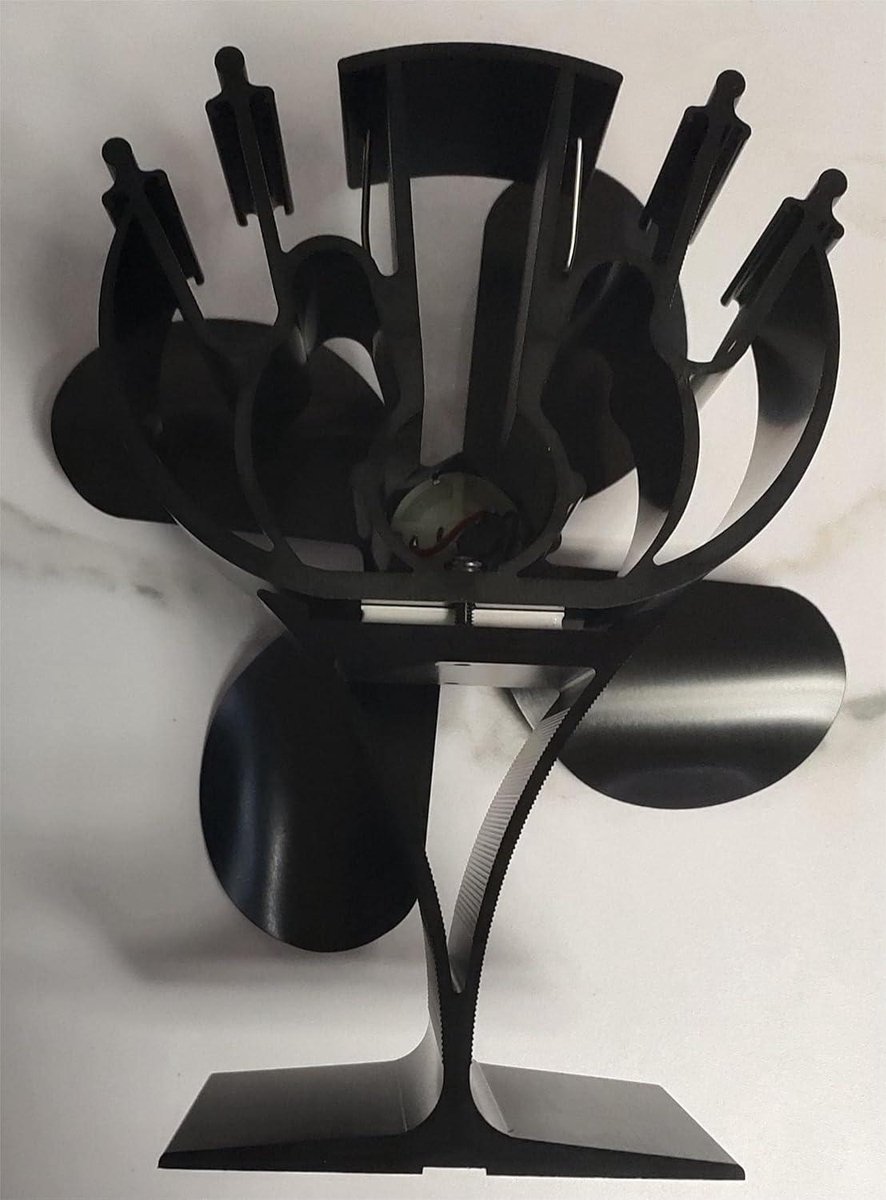 4-bladige kachelventilator met thermometer voor houtkachels en open haarden