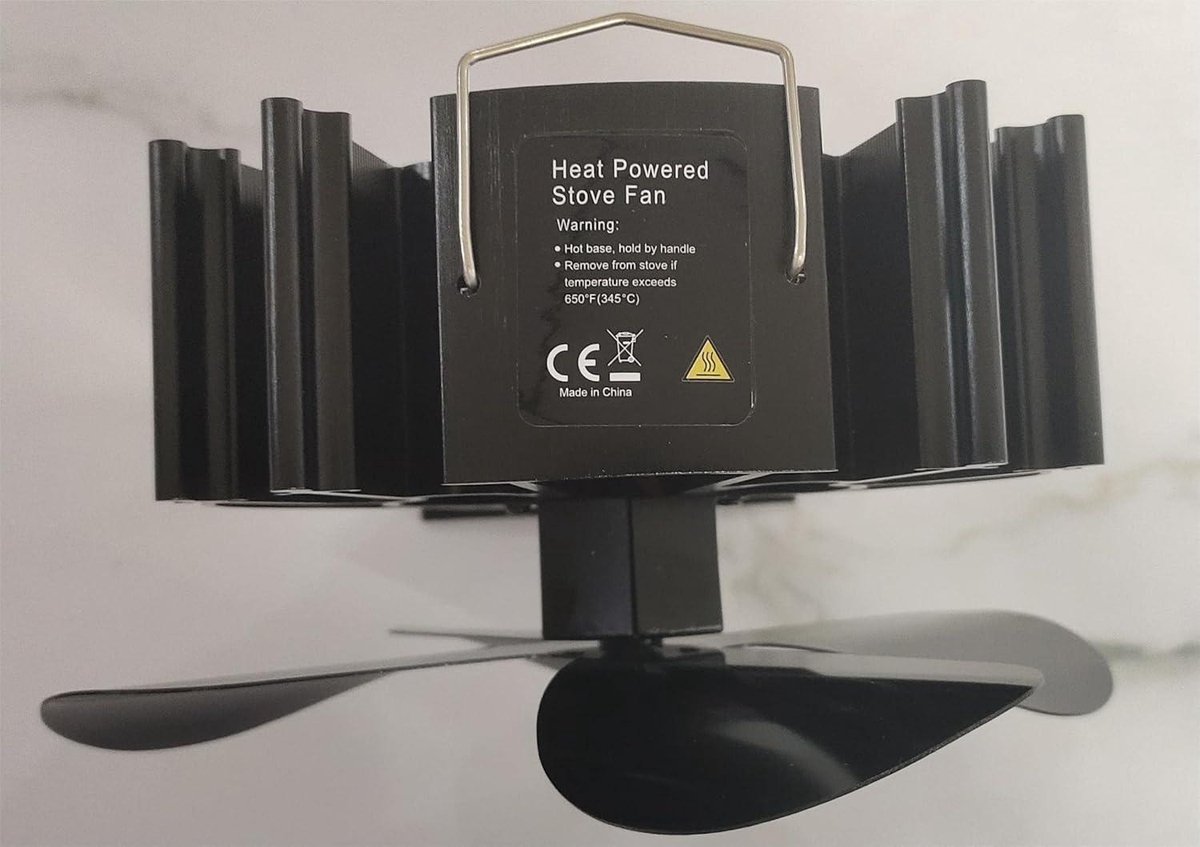 4-bladige kachelventilator met thermometer voor houtkachels en open haarden