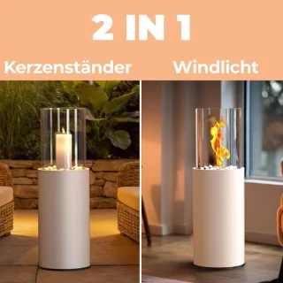 abtkantoor Staande Glazen Vuurzuil 81 cm Wit