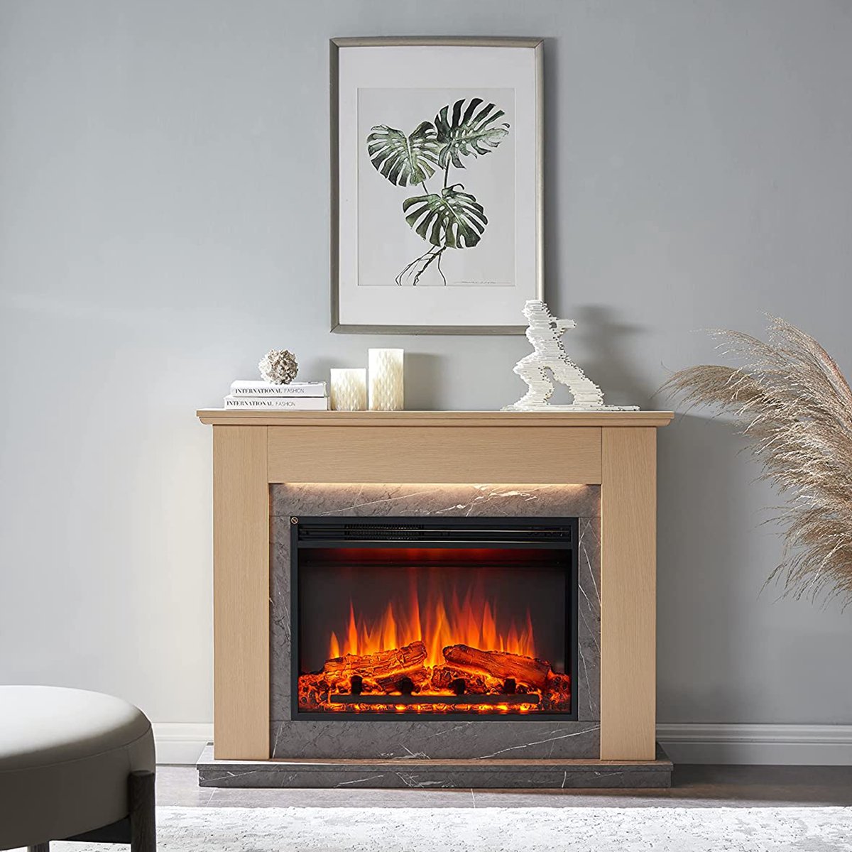 Ajax Elektrische Sfeerhaard Lichtbruin 25x112x88.3 cm